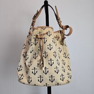 Vintage Tommy Hilfiger Anchor Cinch Bucket Bag Purse Nautical Beach Canvas